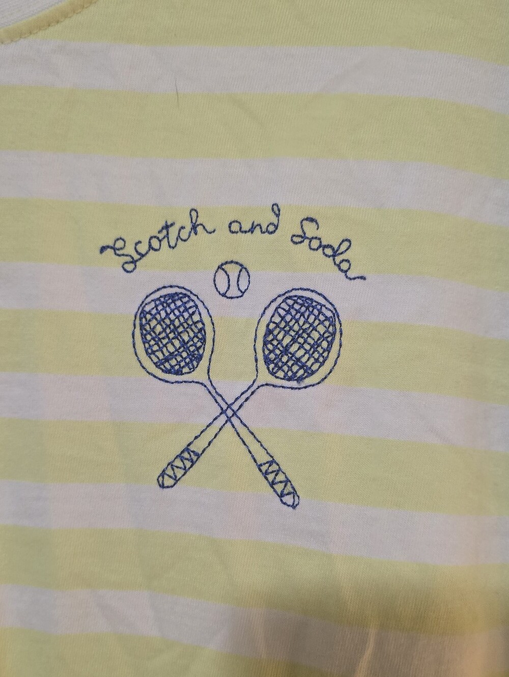 Scotch & Soda Yellow and White Striped Tee with Tennis Racket Graphic - Picture 6 of 6